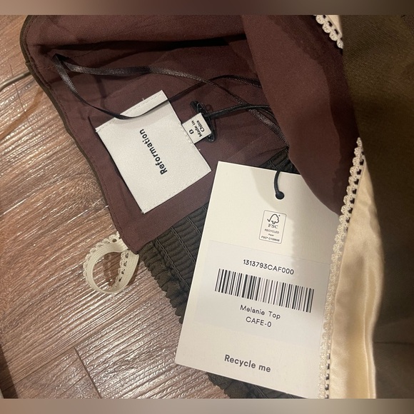 NEW Never Worn Reformation Brown Tank Top with Lace Detailing - Picture 6 of 7